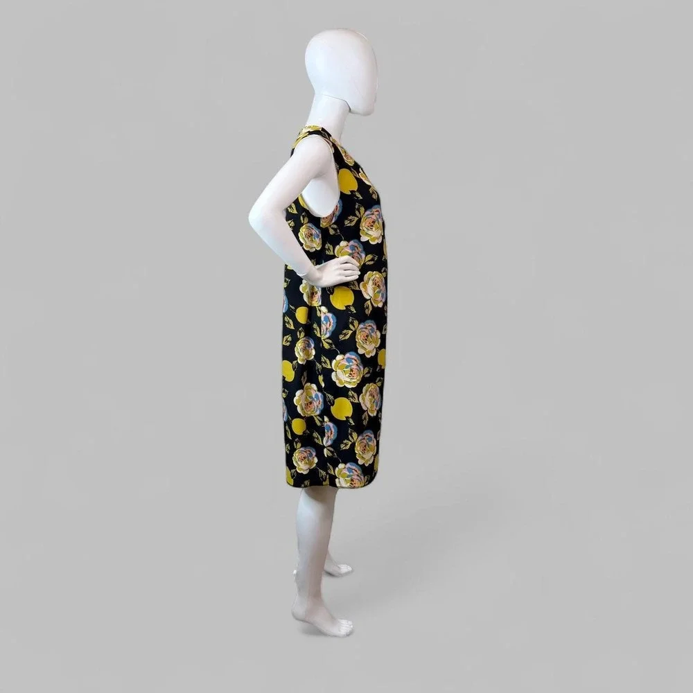 Nine West Womens Floral Citrus Print Sleeveless Shift Dress Black Yellow